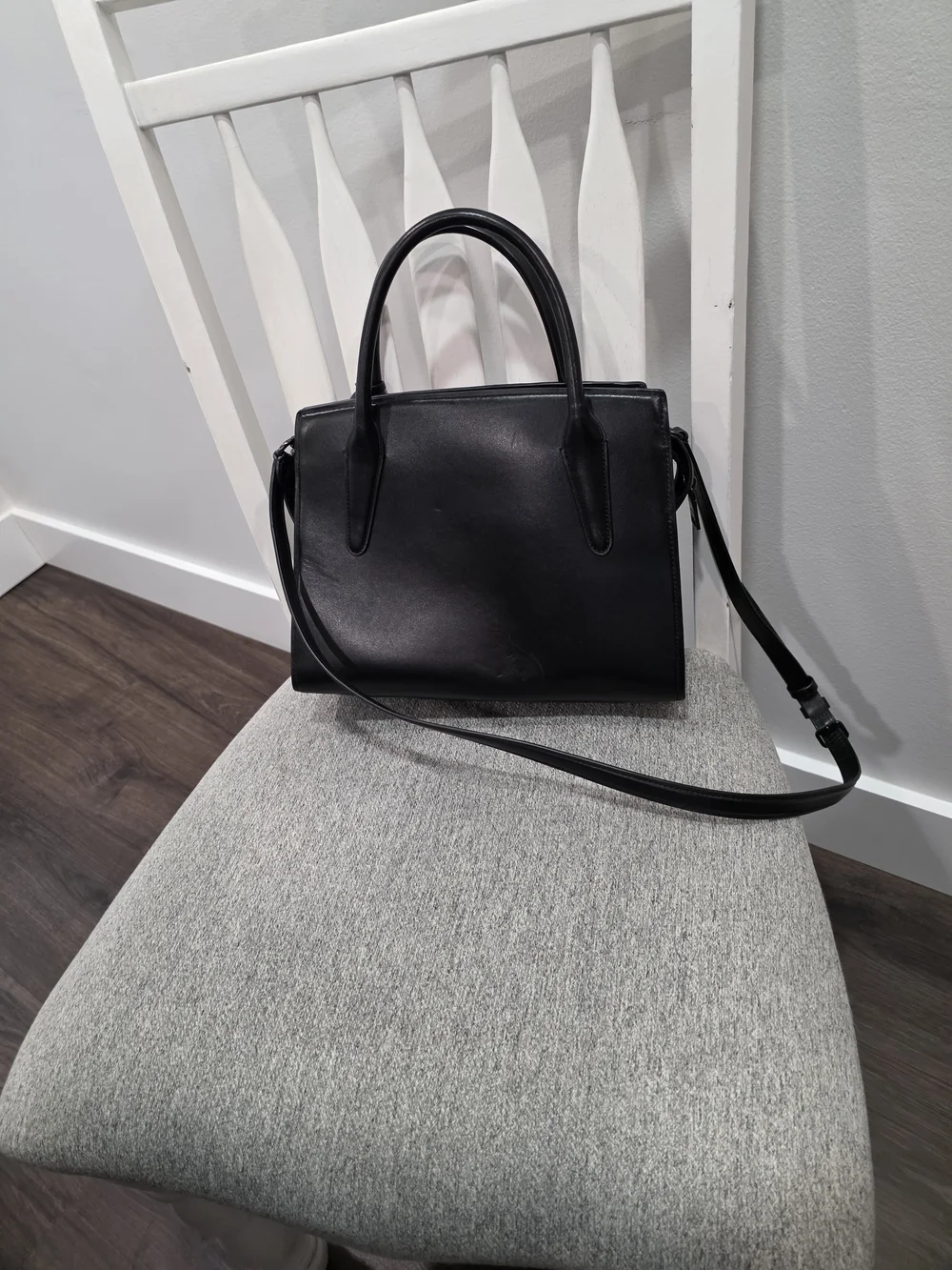 COACH Black Leather Structured Satchel with Crossbody Strap